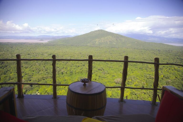 Höhenverbindung: Blick auf den Kilimandscharo in Tansania, afrikanischer Safari-Urlaub.