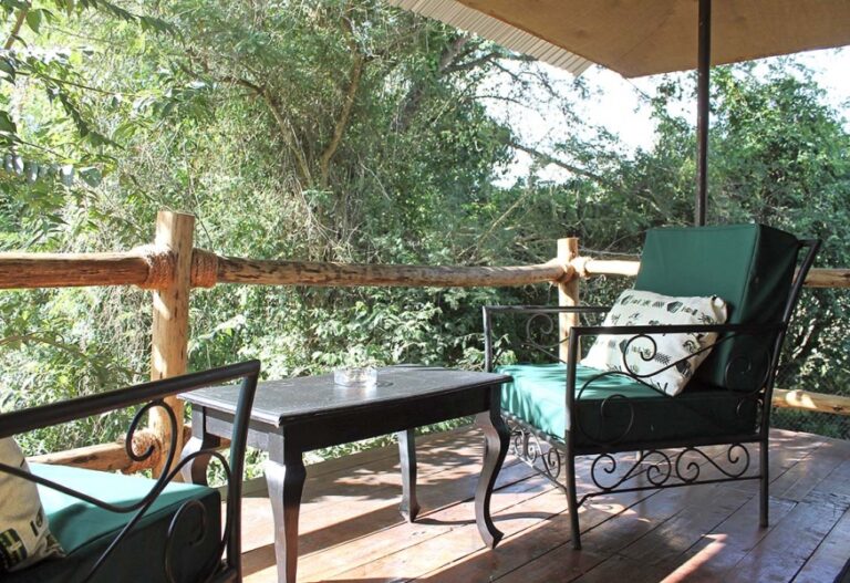 Vogelperspektive auf Balkongestaltung in afrikanischer Safari-Umgebung.