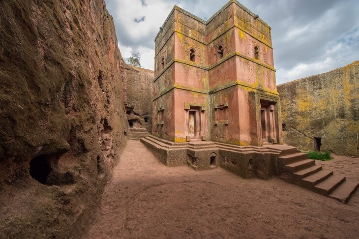 Historisches Felsenkastell in Äthiopien, afrikanische Reise, UNESCO-Weltkulturerbe.