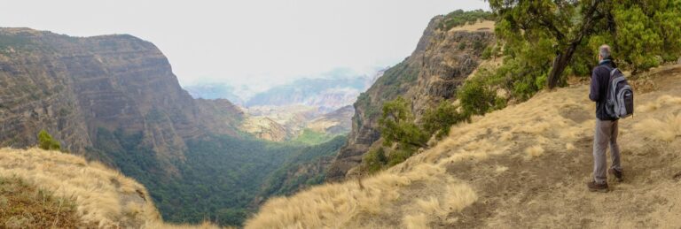 Person wandert im Grand Canyon Afrika, wandert durch beeindruckende Klippen, Natur und Landschaften, Safari und Abenteuer in Afrika.