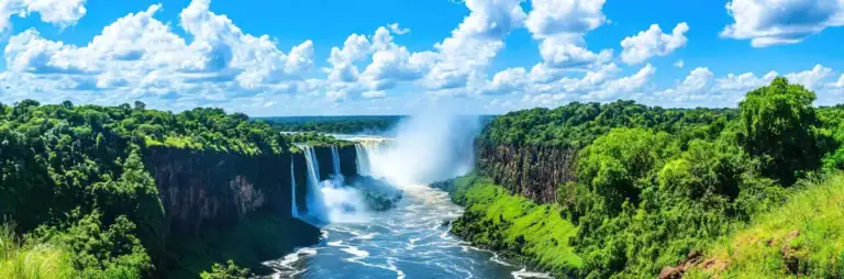 Afrika-Reisen: Victoriafälle im Regenwald, grüner Dschungel, Wasserfall, Naturerlebnis.