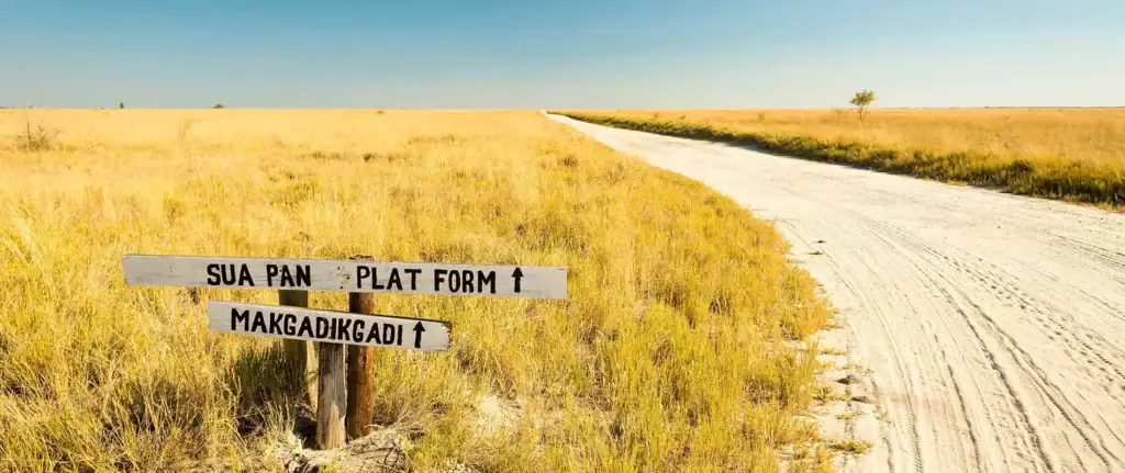 Sandweg in der afrikanischen Savanne, ideal für Safari-Abenteuer und Tierbeobachtungen in Afrika.