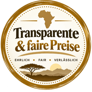 Startseite 2 Afrika Reise Logo mit Tier, Landschaft und afrikanischem Kontinent.