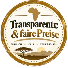 Afrika Reise Logo mit Tier, Landschaft und afrikanischem Kontinent.